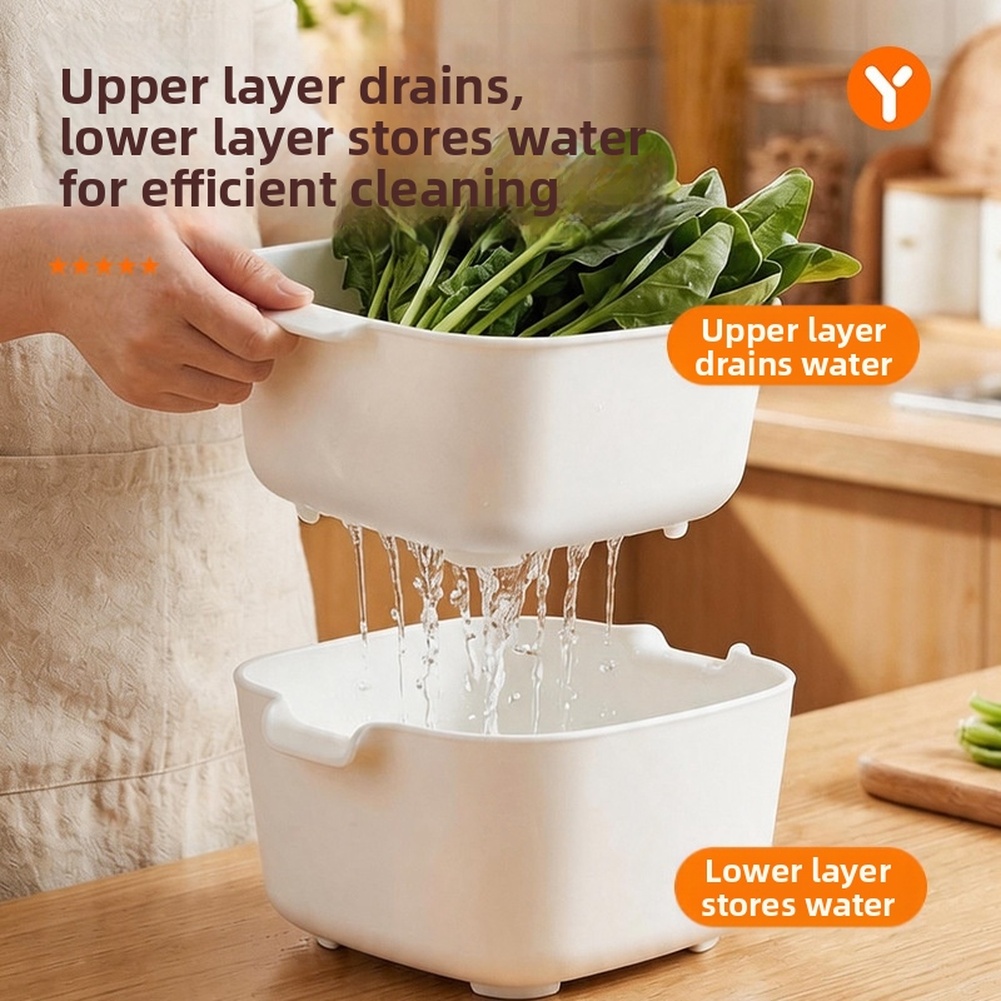 Kitchen Home Gadgets - Keranjang Tirisan Dua Tingkat FoodGrade, Baskom